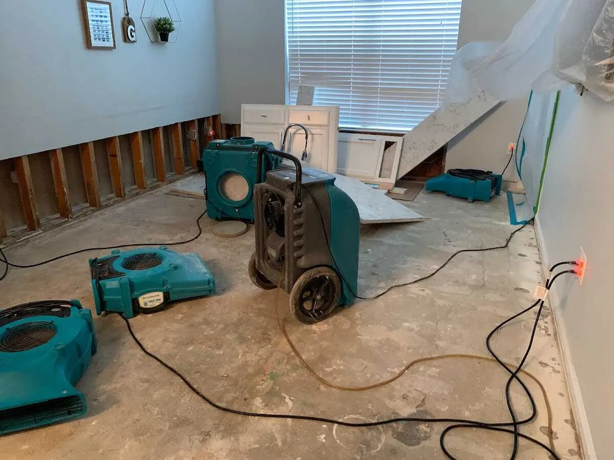 Dehumidifier in flood-cut room for Water Damage Restoration in Sergeant Bluff